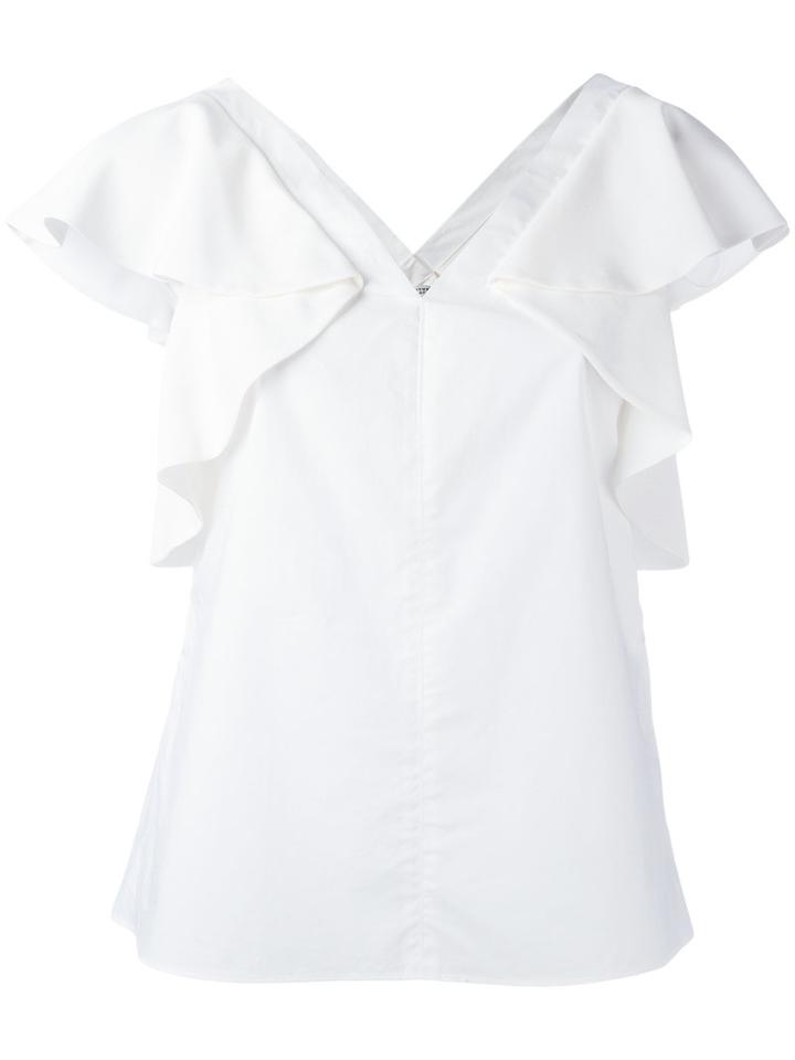 Dorothee Schumacher Ruffled Sleeves V-neck Blouse, Women's, Size: 3, White, Cotton/silk