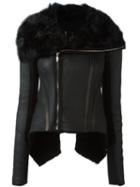 Rick Owens High Low Biker Jacket, Women's, Size: 42, Black, Calf Leather/polyester/cupro/virgin Wool