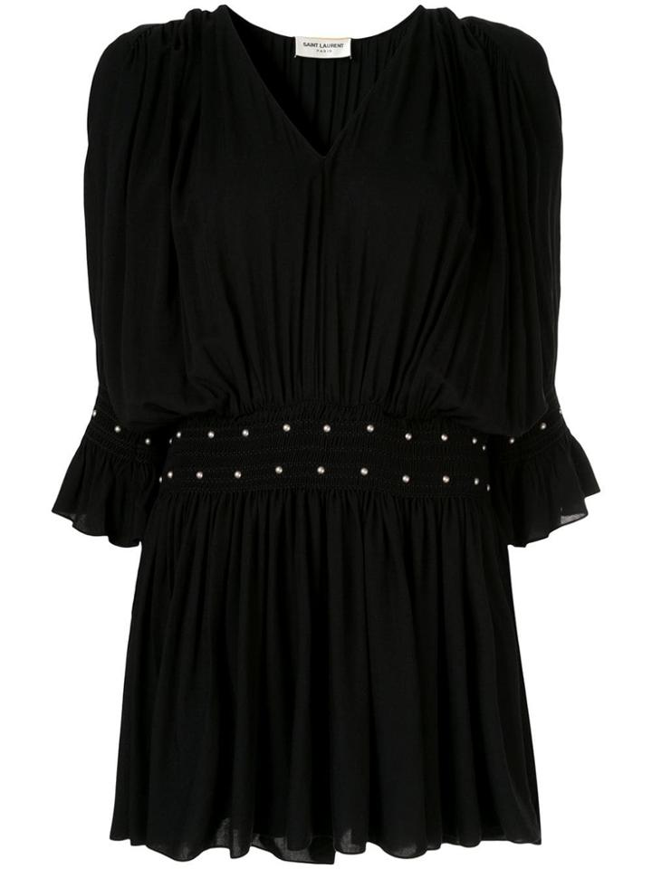 Saint Laurent Stud Detail Gathered Dress - Black