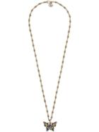 Gucci Crystal Studded Butterfly Necklace - Gold