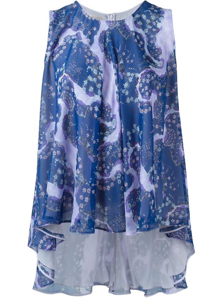 Giambattista Valli Flared Sleeveless Top, Women's, Size: 46, Blue, Silk