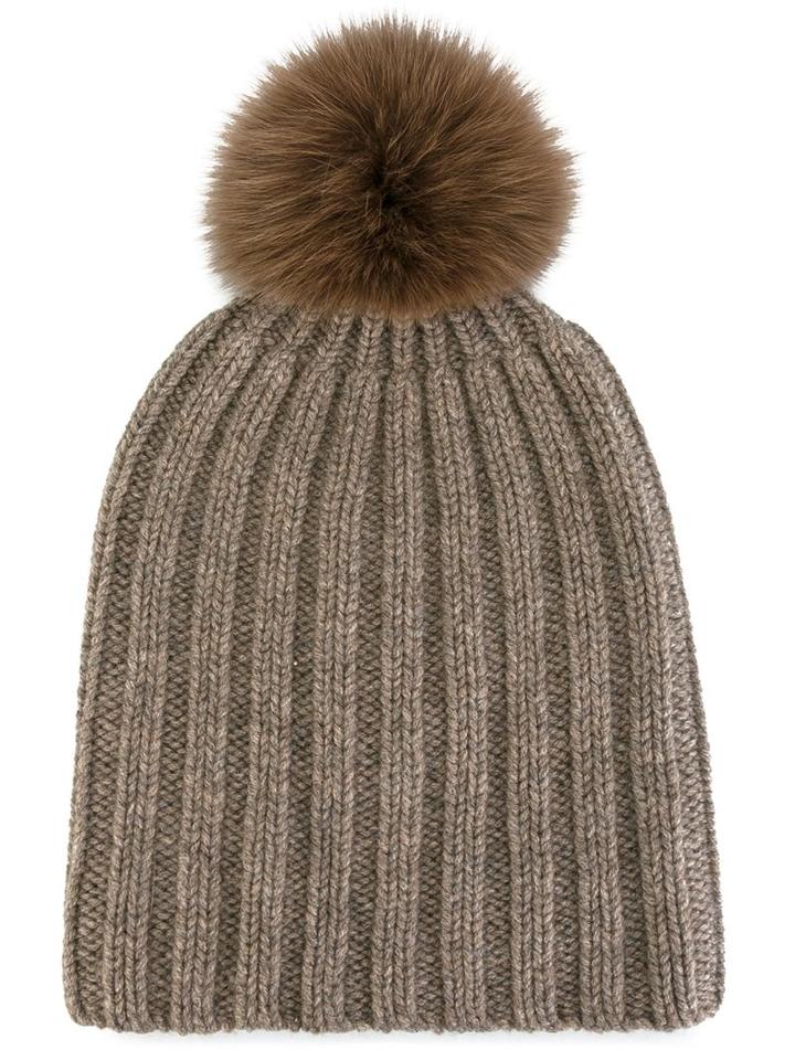 Danielapi Pompom Ribbed Beanie, Adult Unisex, Brown, Cashmere