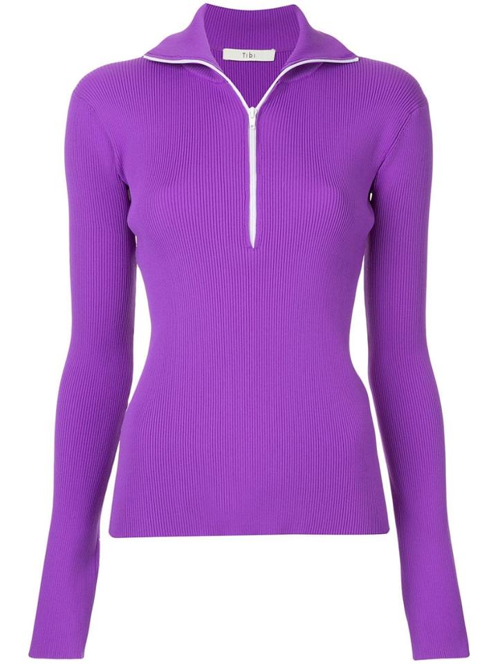 Tibi Tech Poly Track Zip Up Jumper - Pink & Purple