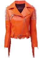Cesare Paciotti Stud And Fringe Biker Jacket