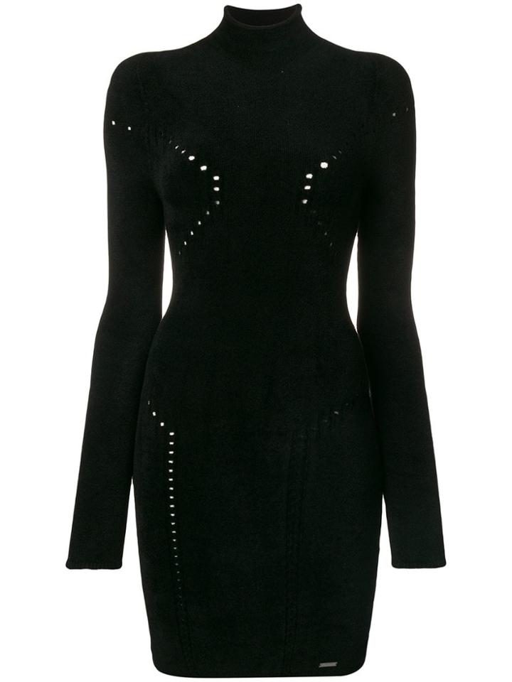 Dsquared2 Pointelle Turtleneck Knit Dress - Black