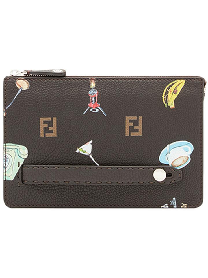 Fendi Monogram Printed Clutch - Brown