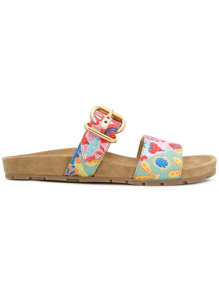 Prada Embroidered Foot Bed Sandals - Multicolour