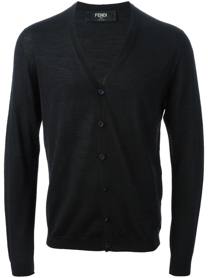 Fendi Classic Cardigan, Men's, Size: 48, Black, Cashmere/wool/silk