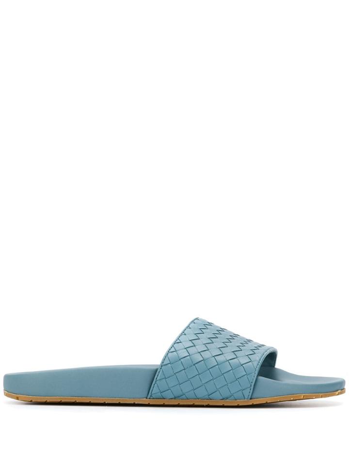 Bottega Veneta Leather Woven Slider - Blue