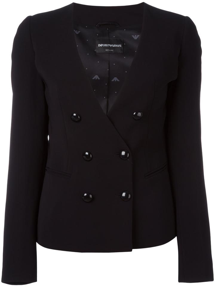 Emporio Armani Double Breasted Blazer, Women's, Size: 46, Black, Viscose/spandex/elastane/acetate/polyester