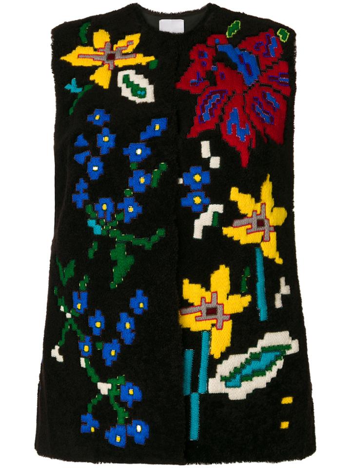 Valentino Shearling Embroidered Gilet - Brown