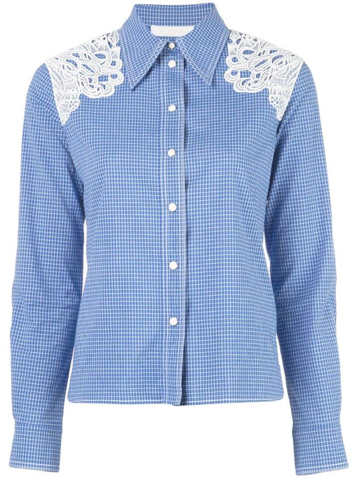 Chloé Checked Lace Detail Shirt - Blue