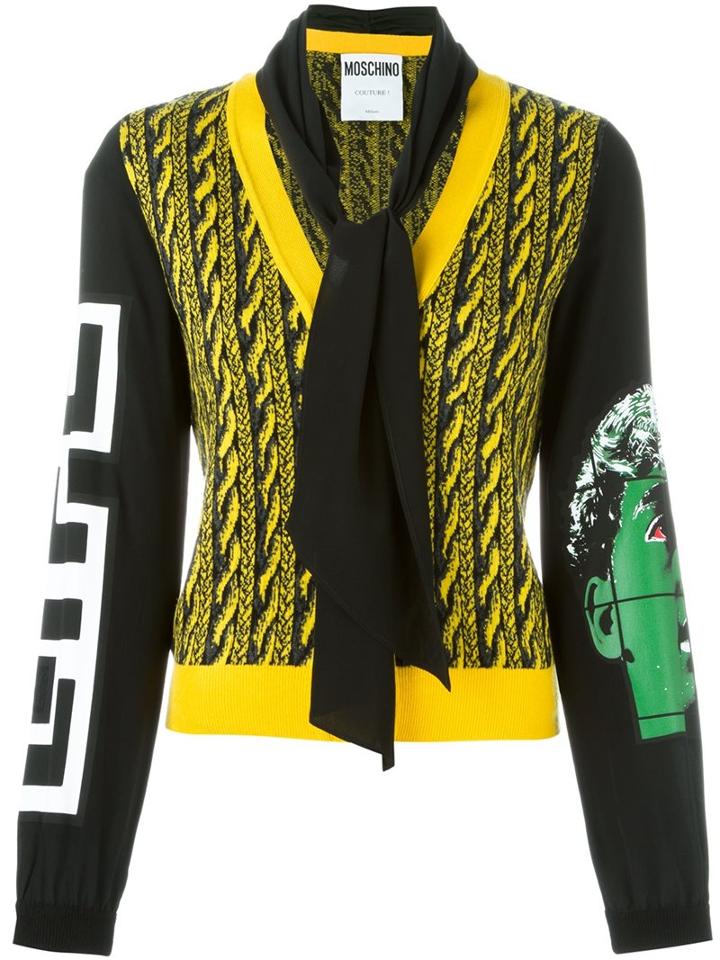 Moschino Cable Knit Effect Cardigan, Women's, Size: 44, Black, Silk/virgin Wool/other Fibers