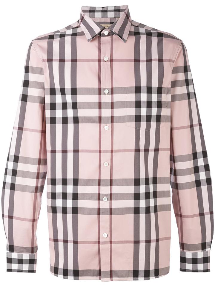 Burberry - Checked Shirt - Men - Cotton/polyamide/spandex/elastane - Xl, Pink/purple, Cotton/polyamide/spandex/elastane