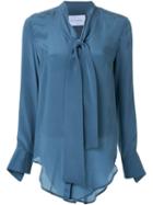 Strateas Carlucci Tie Collar Shirt, Women's, Size: S, Blue, Silk