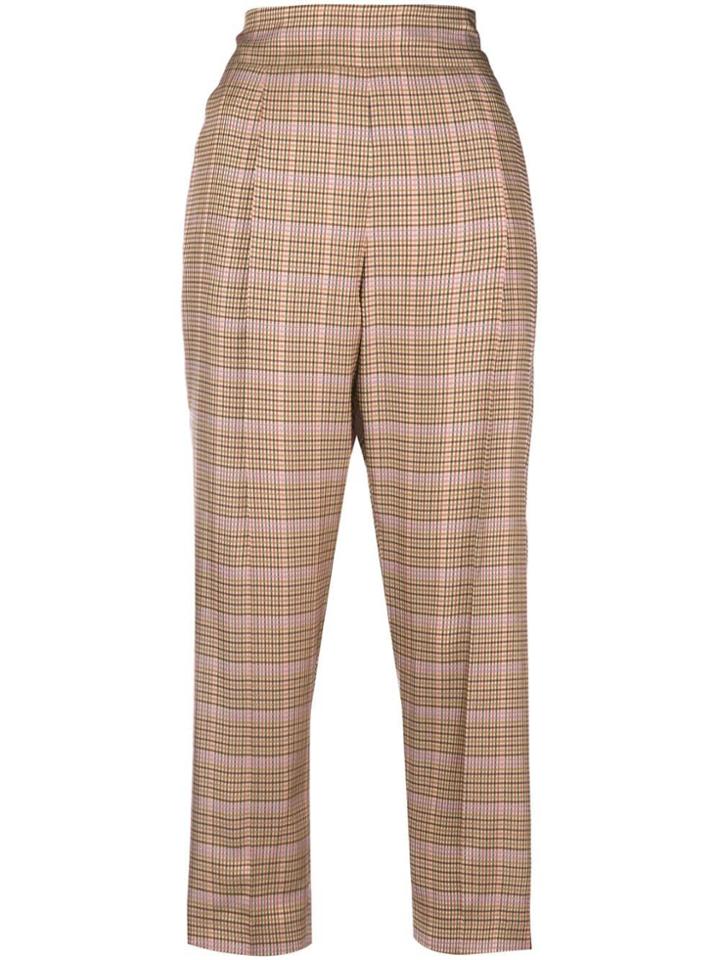 No21 Checked Paperbag Trousers - Brown