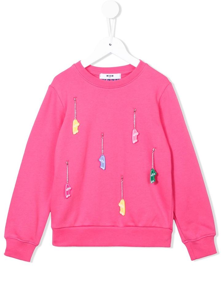 Msgm Kids Skateboard Charm Sweatshirt, Girl's, Size: 10 Yrs, Pink/purple