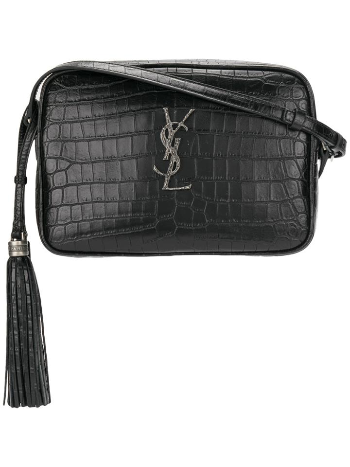 Saint Laurent Crocodile Embossed Lou Camera Bag - Black