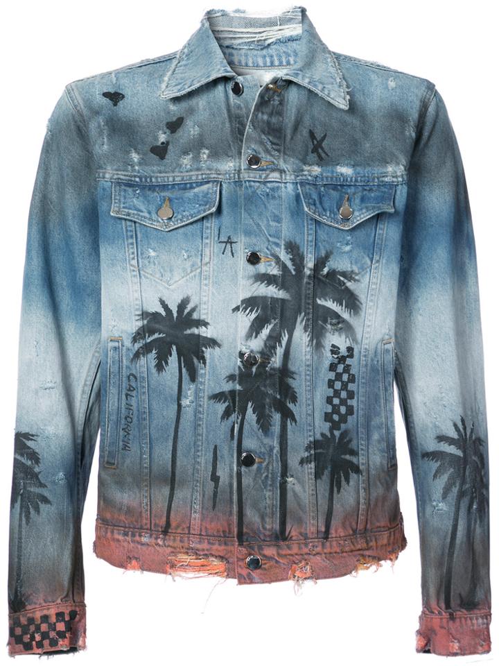 Amiri Palm Tree Print Denim Jacket - Blue