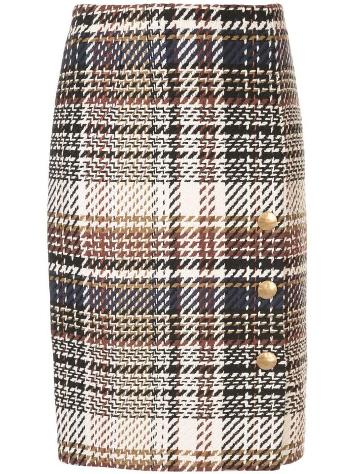 Paule Ka Prince Of Wales Check Pencil Skirt - White