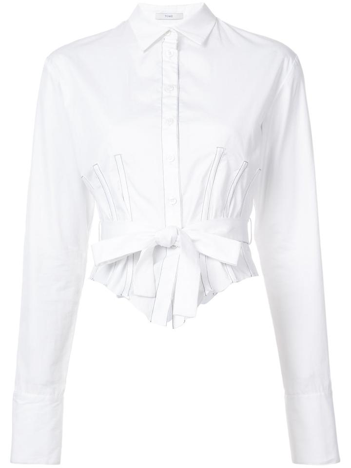 Tome - Bow Embroidered Shirt - Women - Cotton - 8, White, Cotton