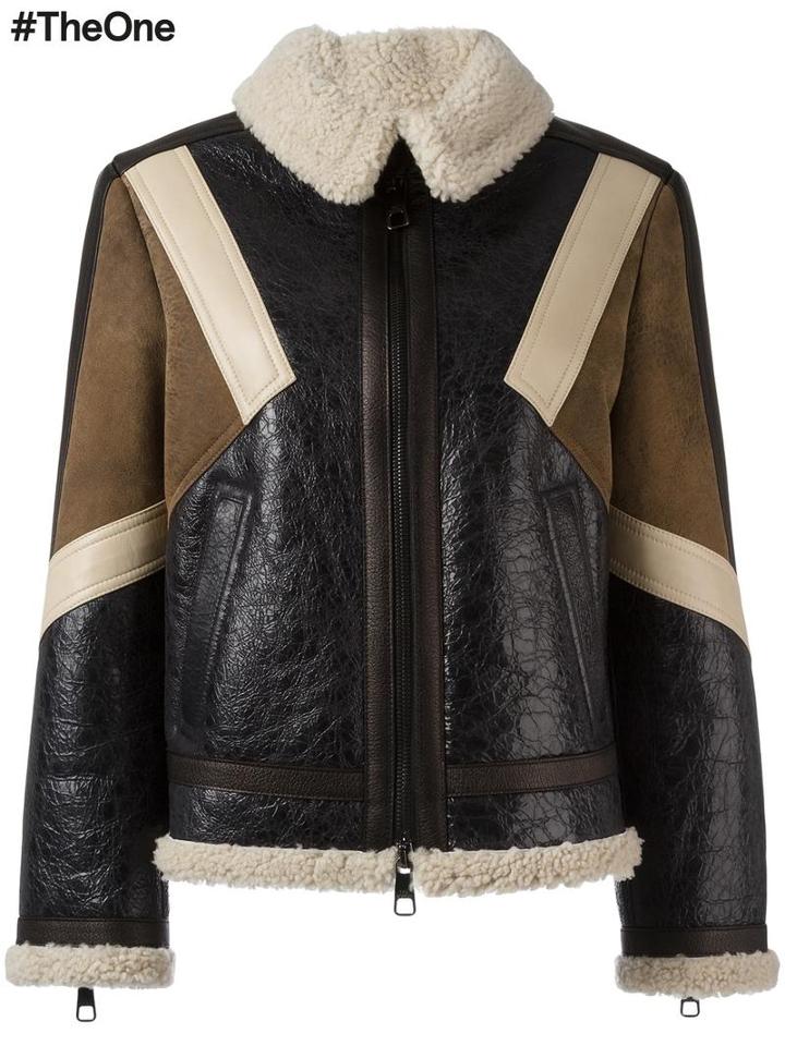 Neil Barrett - Panelled Leather Jacket - Women - Lamb Skin/lamb Fur - L, Brown, Lamb Skin/lamb Fur