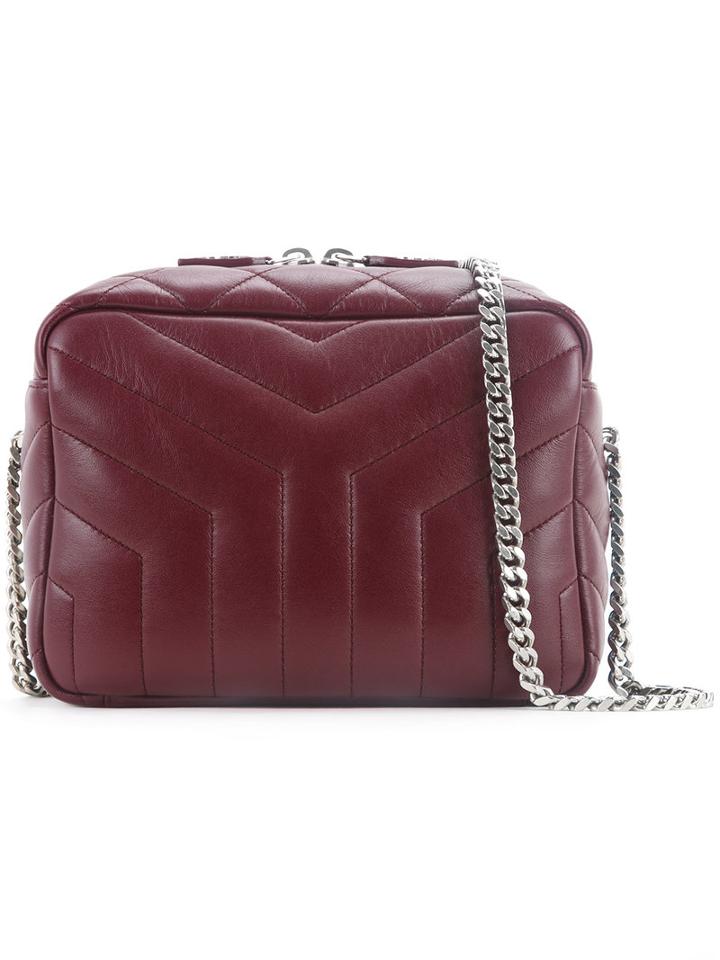Saint Laurent Panel Chain Shoulder Bag, Women's, Red, Sheep Skin/shearling