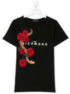 John Richmond Kids Rose Snake Patch T-shirt - Black