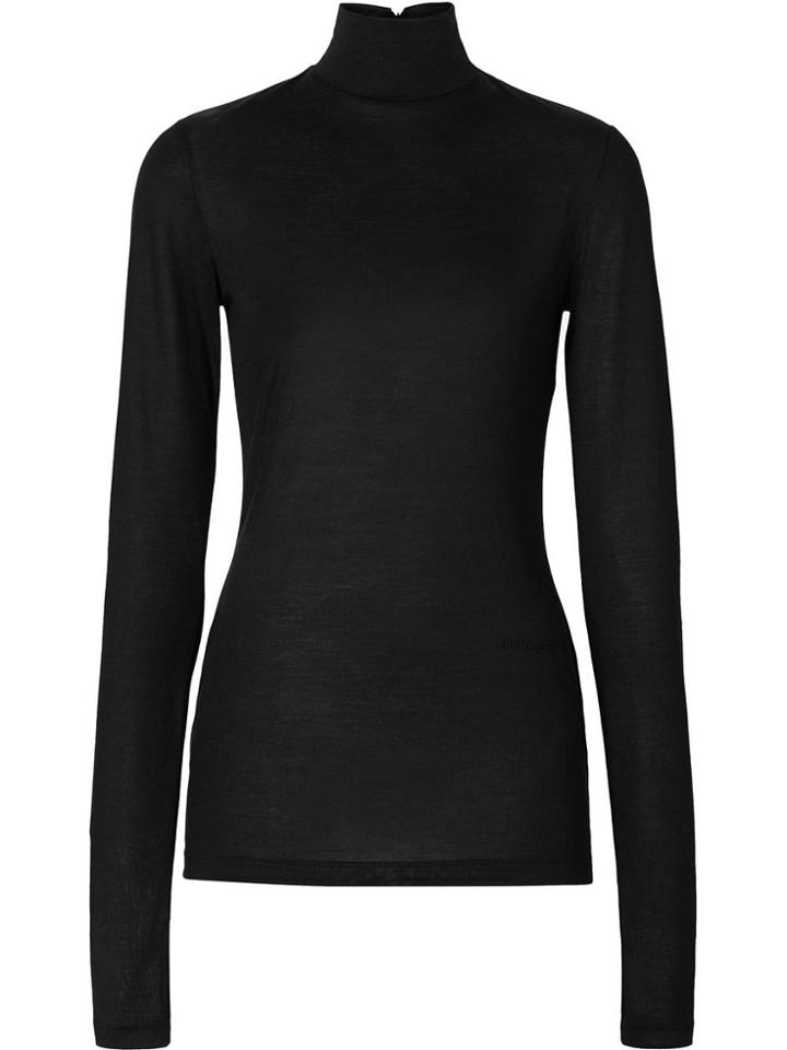 Burberry Silk Jersey Turtleneck Top - Black