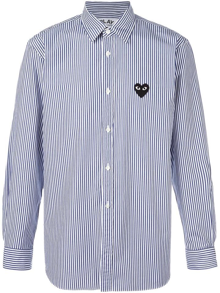 Comme Des Garçons Play Striped Button Down Shirt, Men's, Size: Small, Blue, Cotton