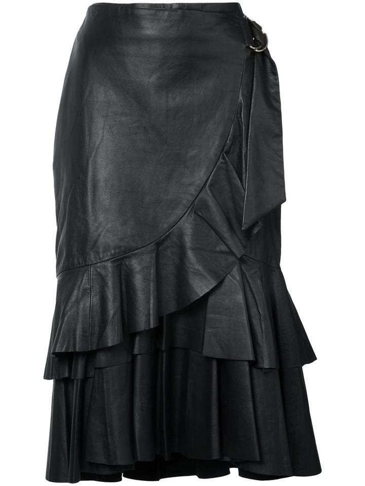 Rebecca Vallance - Ruffled Skirt - Women - Lamb Skin - 14, Black, Lamb Skin