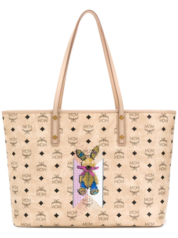 Mcm Logo Print Tote - Nude & Neutrals