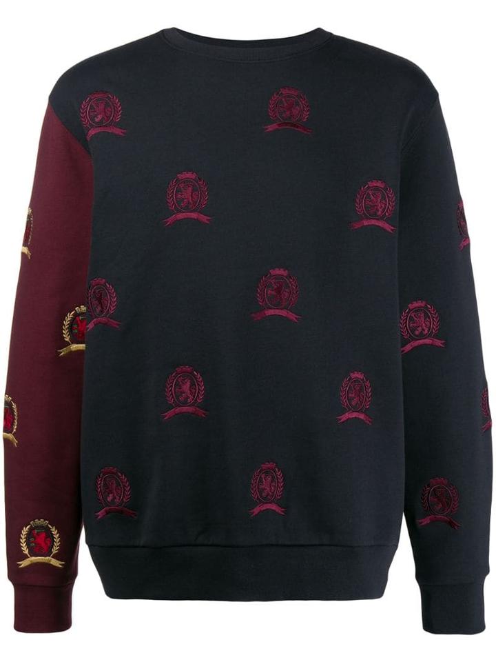 Tommy Hilfiger Embroidered Contrast Sleeve Sweater - Blue