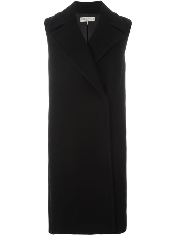 Emilio Pucci Sleeveless Double Breasted Coat, Women's, Size: 44, Black, Silk/cupro/cashmere/virgin Wool