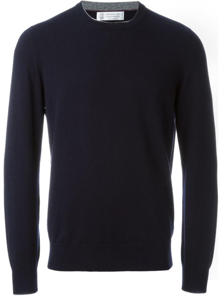 Brunello Cucinelli Cashmere Crew Neck Jumper, Men's, Size: 56, Blue, Cashmere