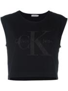 Ck Jeans Logo Cropped Tank Top - Black
