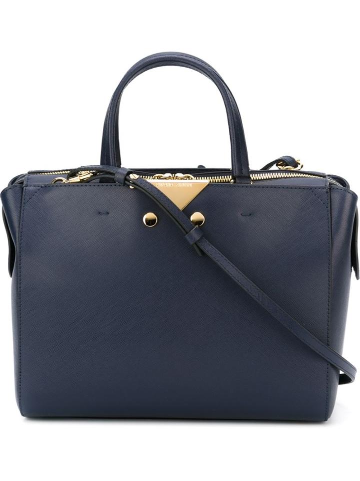 Emporio Armani Blu Notte Tote, Women's, Blue, Calf Leather