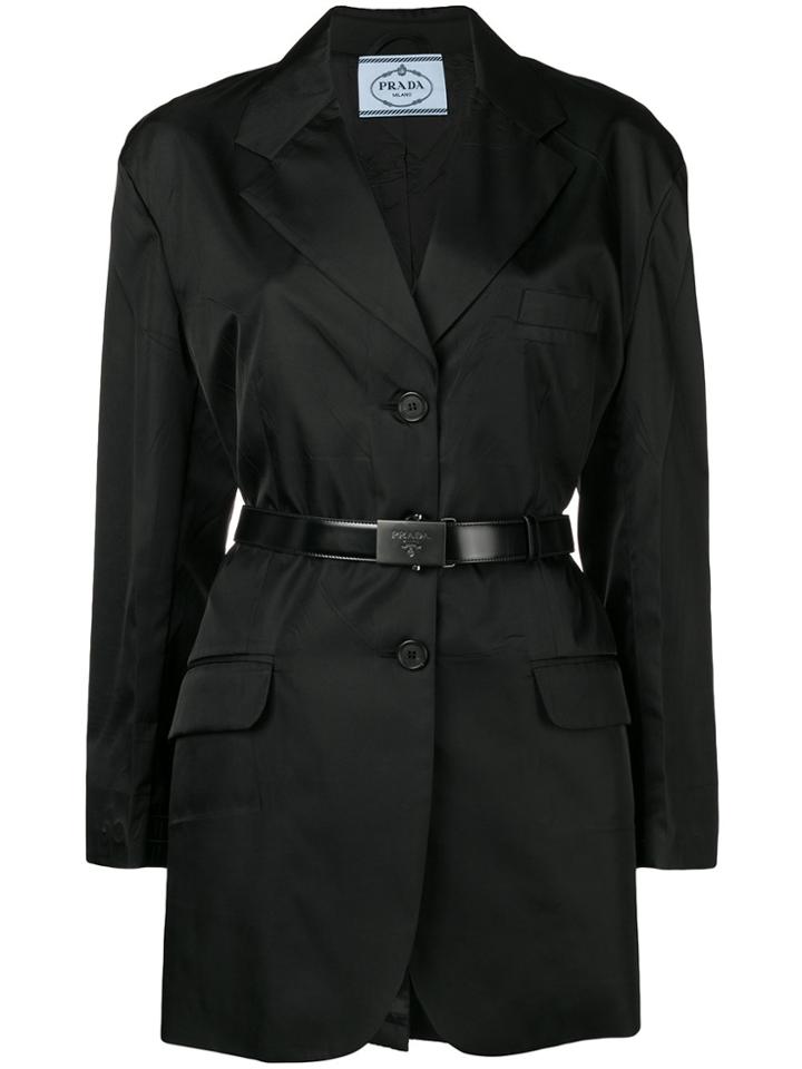 Prada Belted Longline Blazer - Black