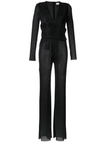 Galvan Pleated Deep V-neck Jumpsuit, Women's, Size: 36, Black, Polyester