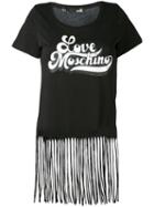 Love Moschino - Fringed Retro Logo T-shirt - Women - Cotton - 42, Black, Cotton