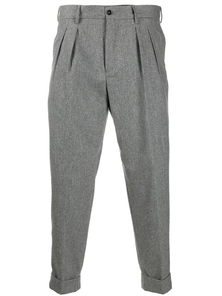 Pt01 Feather Detail Tailored Trousers - Grey