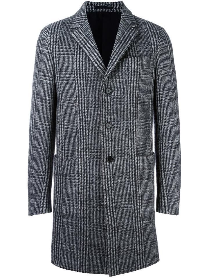 Z Zegna Plaid Mid Coat, Men's, Size: 52, Grey, Wool/polyamide/cotton/cupro