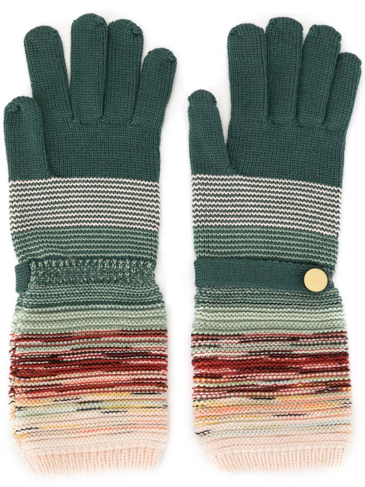Missoni Knit Gloves With Button - Green