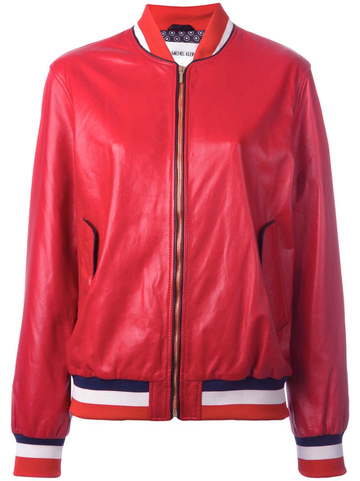 Michel Klein Bomber Jacket, Women's, Size: 34, Red, Leather/silk