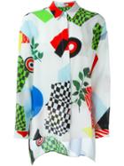 Iceberg Multi Print Relaxed Fit Button Down Shirt, Women's, Size: 42, White, Silk