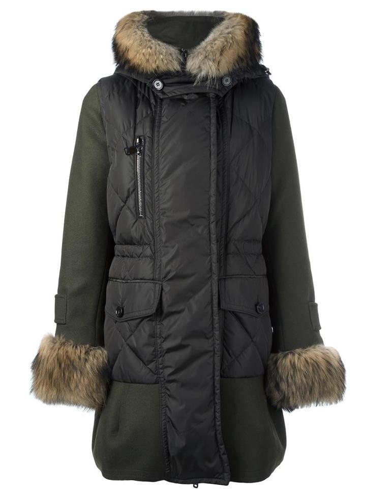 Moncler 'elestoria' Coat, Women's, Size: 1, Green, Feather Down/polyamide/racoon Fur