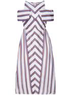 Fendi Striped Flared Midi Dress - White