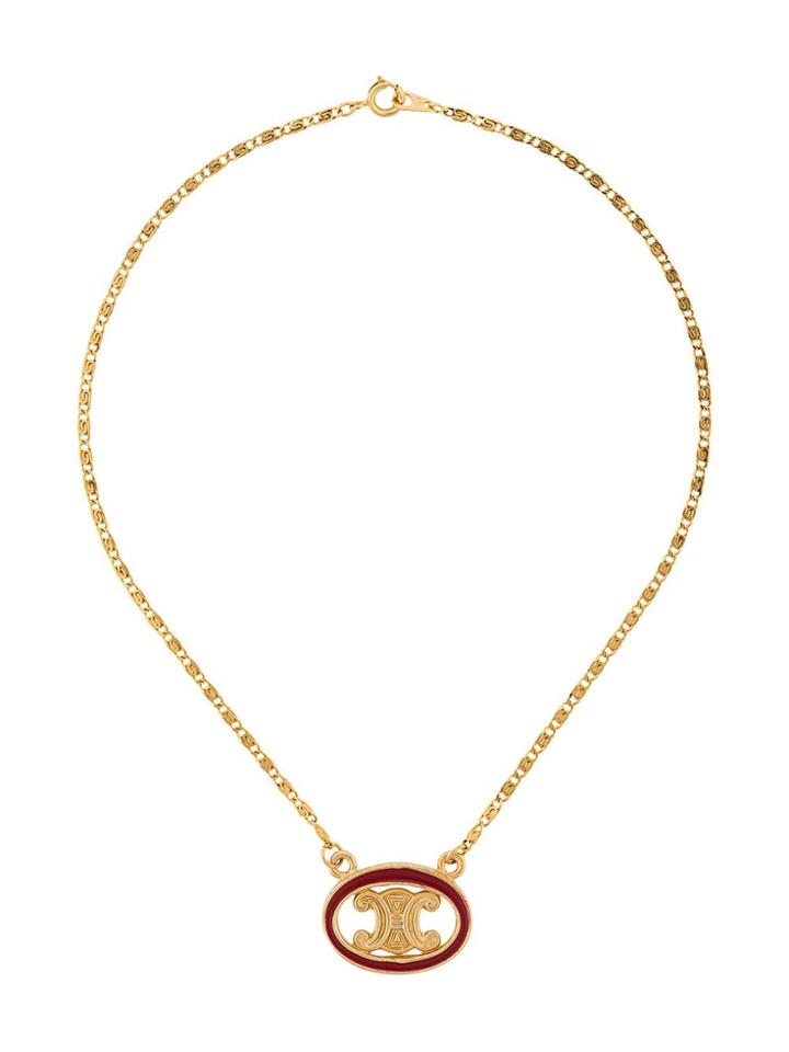 Céline Vintage Logo Pendant Chain Necklace - Gold