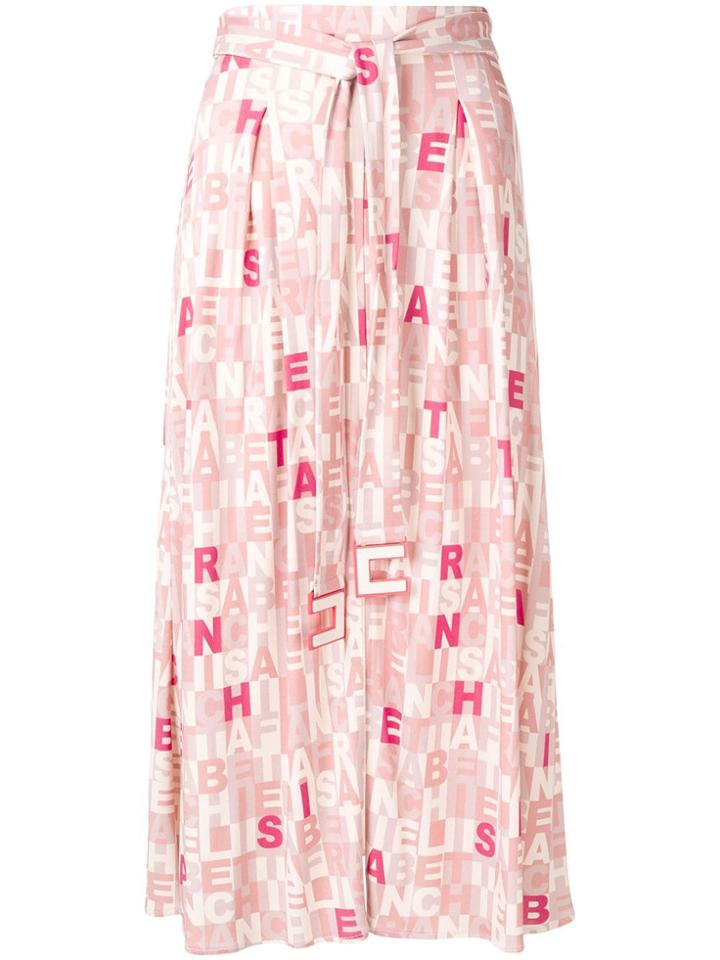 Elisabetta Franchi Belted Lettering Print Midi Skirt - Pink