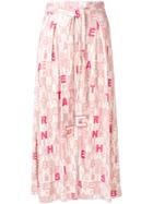 Elisabetta Franchi Belted Lettering Print Midi Skirt - Pink